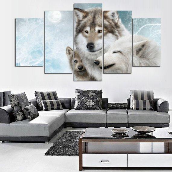 Wolf Pack Family - Animal 5 Panel Canvas Art Wall Decor Wolf Pack Family - Animal 5 Panel Canvas Art Wall Decor