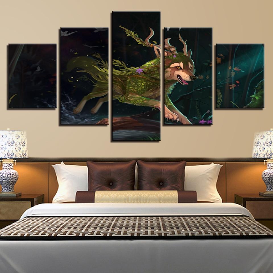 Wolf Running Night - Abstract 5 Panel Canvas Art Wall Decor Wolf Running Night - Abstract 5 Panel Canvas Art Wall Decor