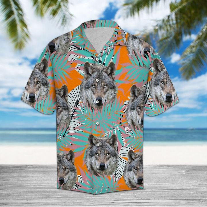 Wolf Tropical Pattern Hawaiian Shirt Summer Button Up Wolf Tropical Pattern Hawaiian Shirt Summer Button Up