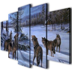 Wolf Wild Animal Snow Winter 01 - Animal 5 Panel Canvas Art Wall Decor