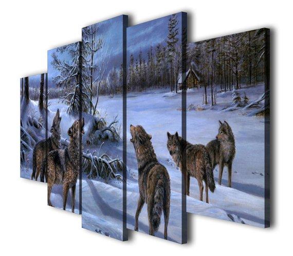 Wolf Wild Animal Snow Winter 01 - Animal 5 Panel Canvas Art Wall Decor Wolf Wild Animal Snow Winter 01 - Animal 5 Panel Canvas Art Wall Decor