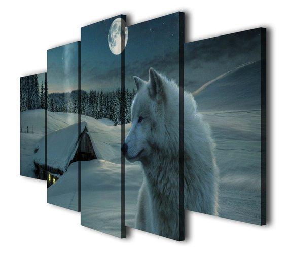 Wolf Wild Animal Snow Winter - Animal 5 Panel Canvas Art Wall Decor Wolf Wild Animal Snow Winter - Animal 5 Panel Canvas Art Wall Decor