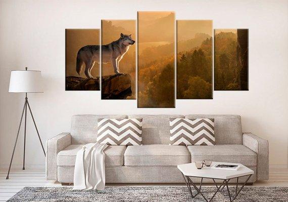 Wolf Wild Life - Animal 5 Panel Canvas Art Wall Decor Wolf Wild Life - Animal 5 Panel Canvas Art Wall Decor