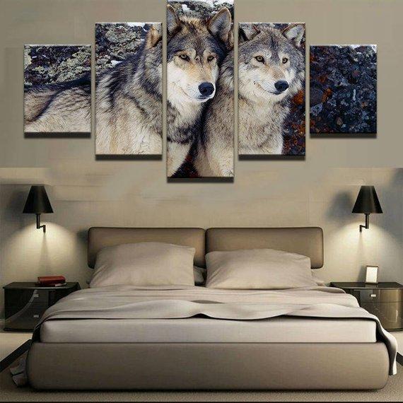 Wolves 4 - Animal 5 Panel Canvas Art Wall Decor Wolves 4 - Animal 5 Panel Canvas Art Wall Decor