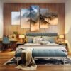 Wolves Howling In The Snow - Animal 5 Panel Canvas Art Wall Decor