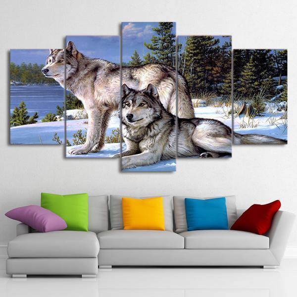 Wolves In The Snow Winter 01 - Animal 5 Panel Canvas Art Wall Decor Wolves In The Snow Winter 01 - Animal 5 Panel Canvas Art Wall Decor