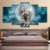 Wolves Moon Dark Wolf Wild - Animal 5 Panel Canvas Art Wall Decor