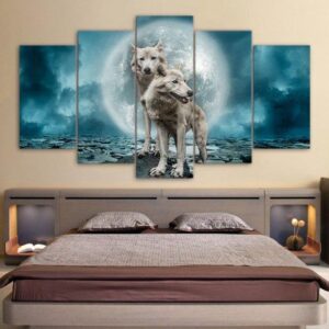 Wolves Moon Dark Wolf Wild - Animal 5 Panel Canvas Art Wall Decor