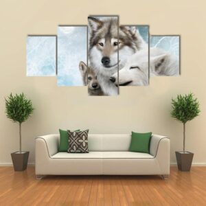 Wolves Pack In Snow - Animal 5 Panel Canvas Art Wall Decor