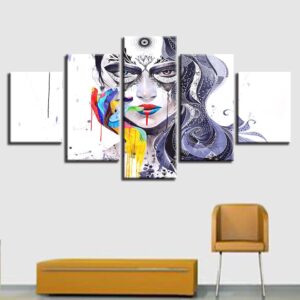 Woman Face - Abstract 5 Panel Canvas Art Wall Decor