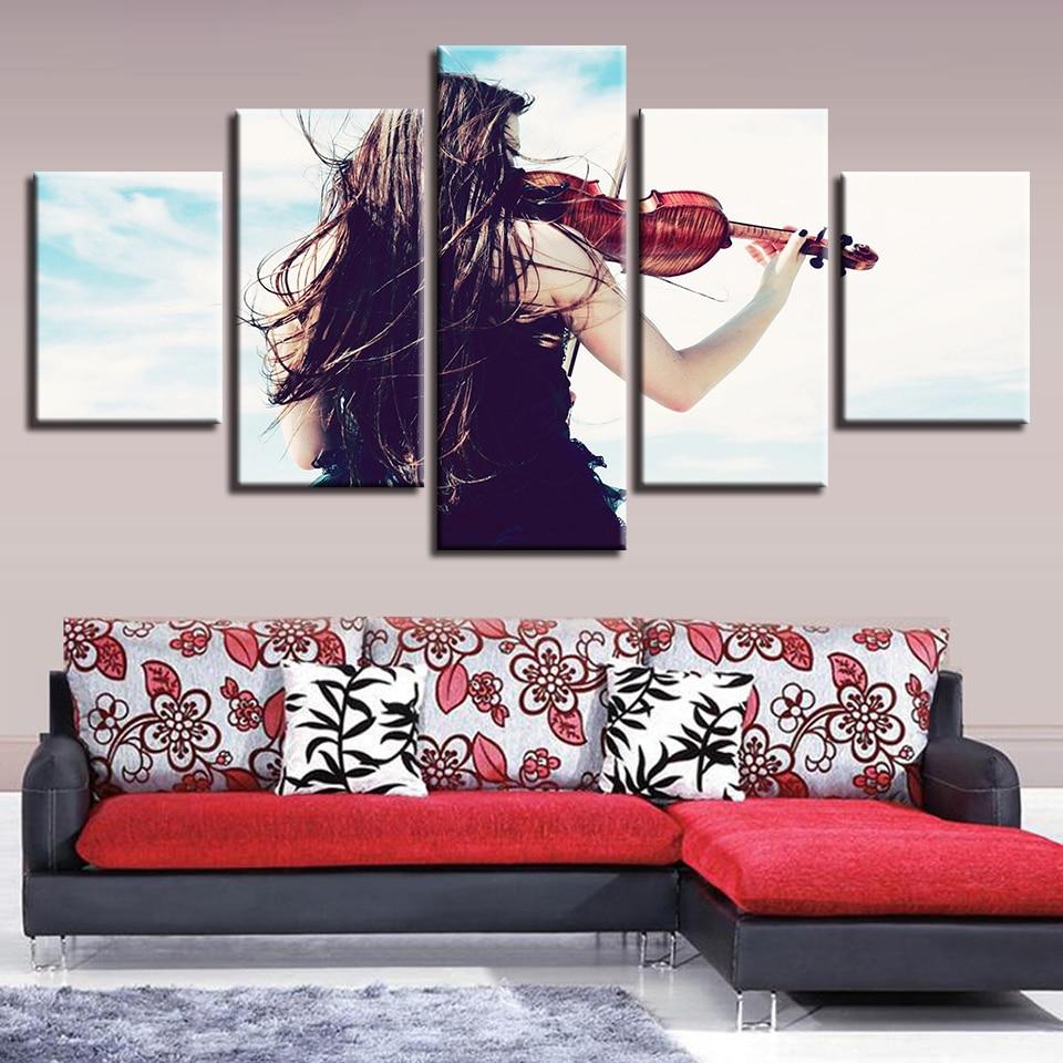 Woman Is Playing The Violin - Music 5 Panel Canvas Art Wall Decor Woman Is Playing The Violin - Music 5 Panel Canvas Art Wall Decor