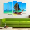 Wooden Boat On A Thailand Beach - Space 5 Panel Canvas Art Wall Decor