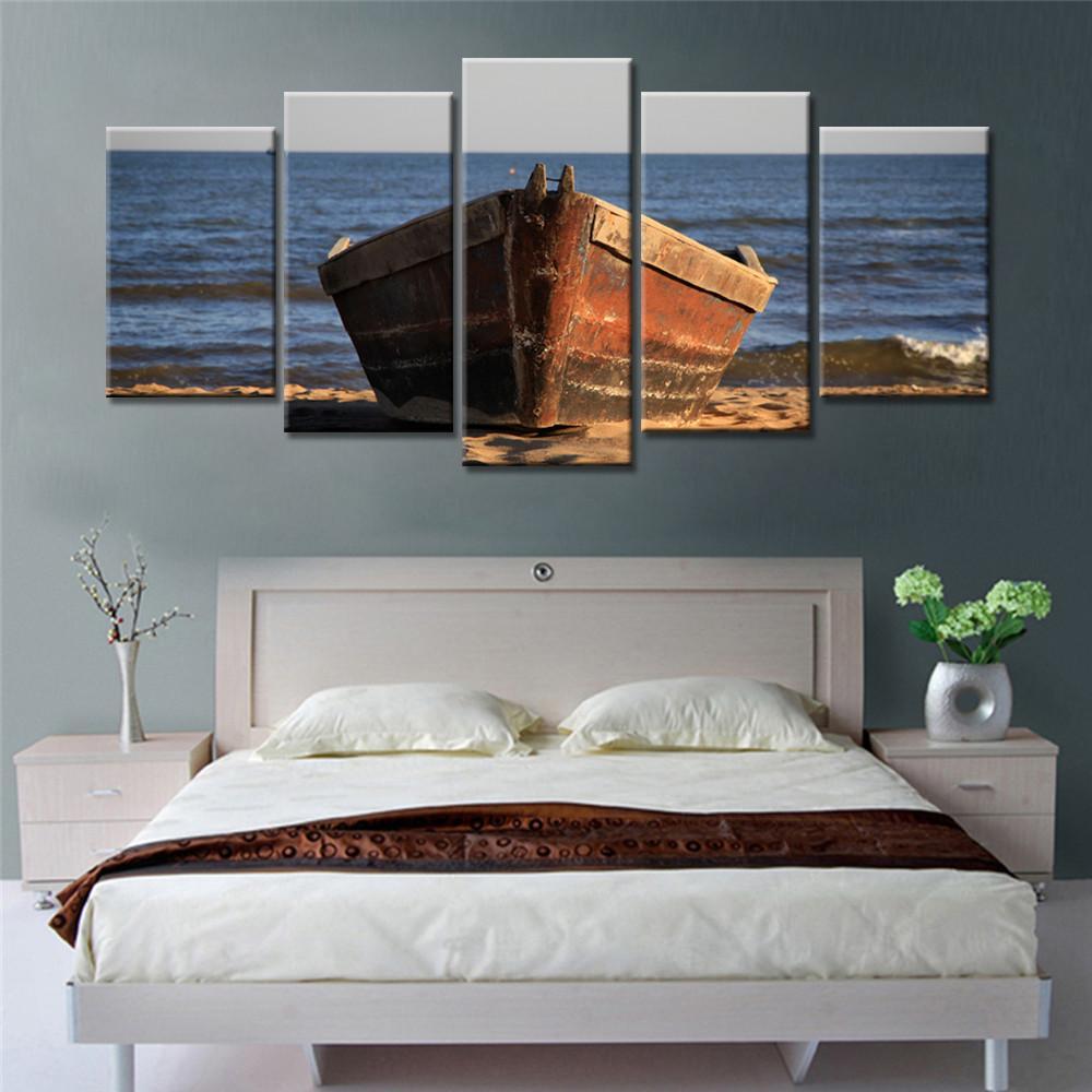 Wooden Boat - Nature 5 Panel Canvas Art Wall Decor Wooden Boat - Nature 5 Panel Canvas Art Wall Decor