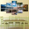 Wooden Bridge Beside The Lake - Nature 5 Panel Canvas Art Wall Decor