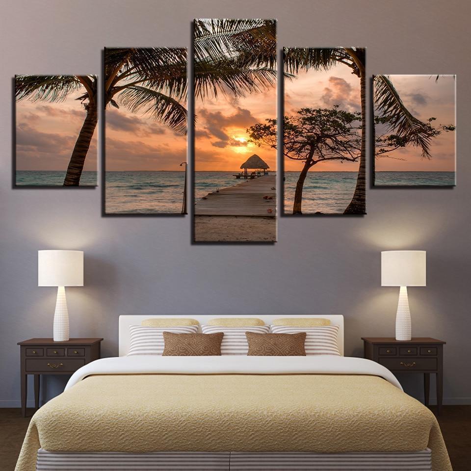 Wooden Bridge On The Beach - Space 5 Panel Canvas Art Wall Decor Wooden Bridge On The Beach - Space 5 Panel Canvas Art Wall Decor