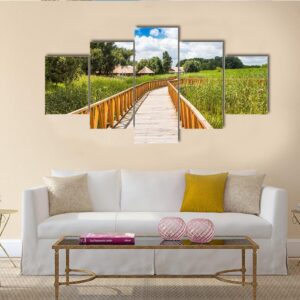 Wooden Path In Nature Park - Nature 5 Panel Canvas Art Wall Decor