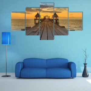 Wooden Path Walking Way Leading To Seacoast Skyline - Nature 5 Panel Canvas Art Wall Decor