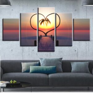 Woods Bridge Heart-Shaped Tree Sunshine - Nature 5 Panel Canvas Art Wall Decor