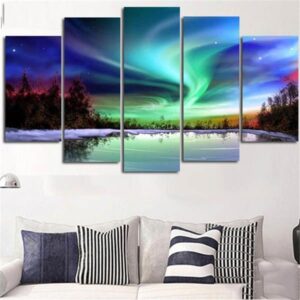 Woods River Aurora - Nature 5 Panel Canvas Art Wall Decor