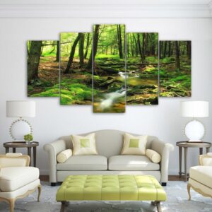 Woods natural water - Nature 5 Panel Canvas Art Wall Decor