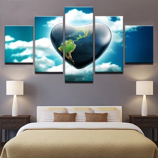 World Love Heart In The Sky - Abstract 5 Panel Canvas Art Wall Decor World Love Heart In The Sky - Abstract 5 Panel Canvas Art Wall Decor