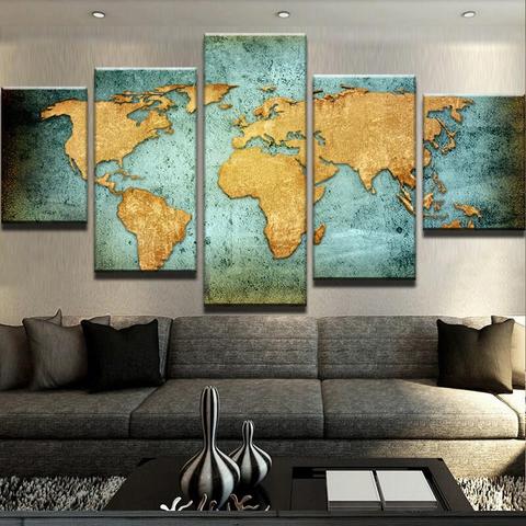 World Map 05 - Abstract 5 Panel Canvas Art Wall Decor World Map 05 - Abstract 5 Panel Canvas Art Wall Decor