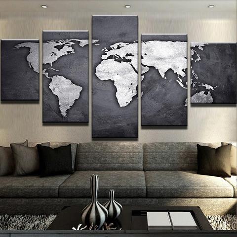 World Map 06 - Abatract 5 Panel Canvas Art Wall Decor World Map 06 - Abatract 5 Panel Canvas Art Wall Decor