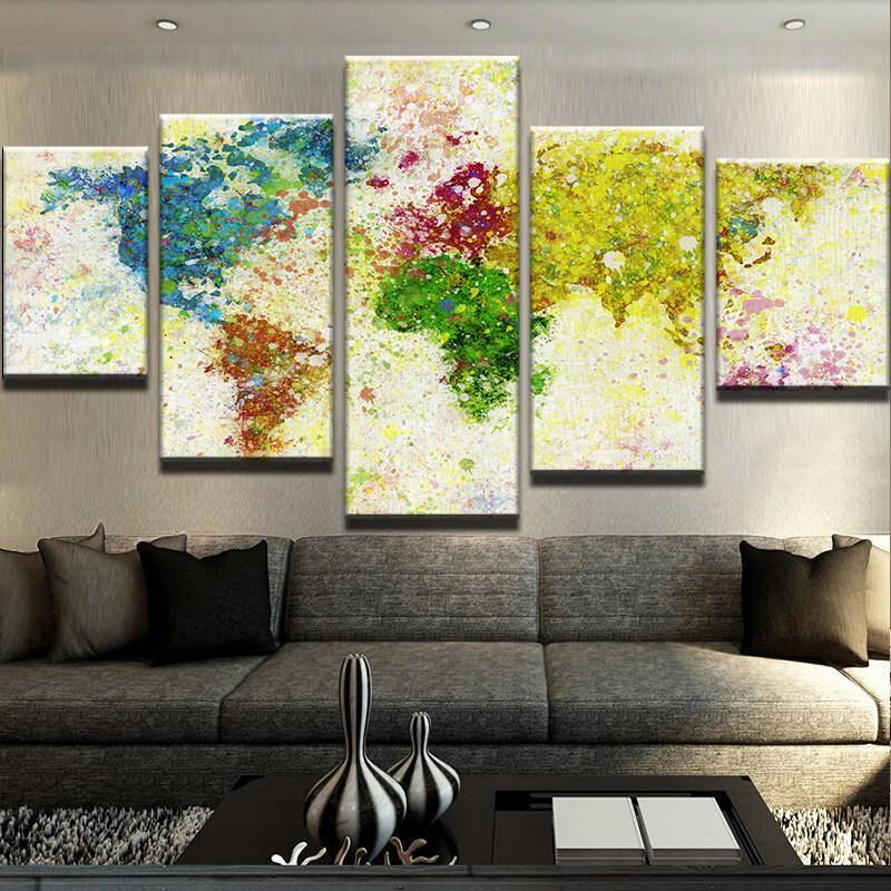 World Map 08 - Abstract 5 Panel Canvas Art Wall Decor World Map 08 - Abstract 5 Panel Canvas Art Wall Decor