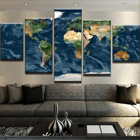 World Map 13 - Abstract 5 Panel Canvas Art Wall Decor World Map 13 - Abstract 5 Panel Canvas Art Wall Decor