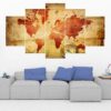World Map 3 - Abstract 5 Panel Canvas Art Wall Decor