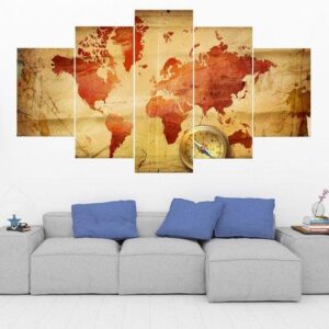 World Map 3 - Abstract 5 Panel Canvas Art Wall Decor