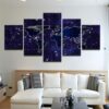 World Map Over Stars - Asbtract 5 Panel Canvas Art Wall Decor