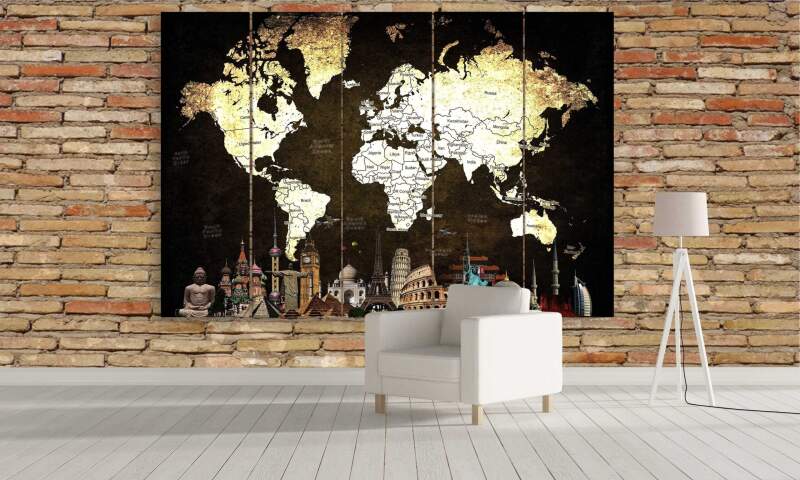 World Map- World Map 5 Panel Canvas Art Wall Decor World Map- World Map 5 Panel Canvas Art Wall Decor