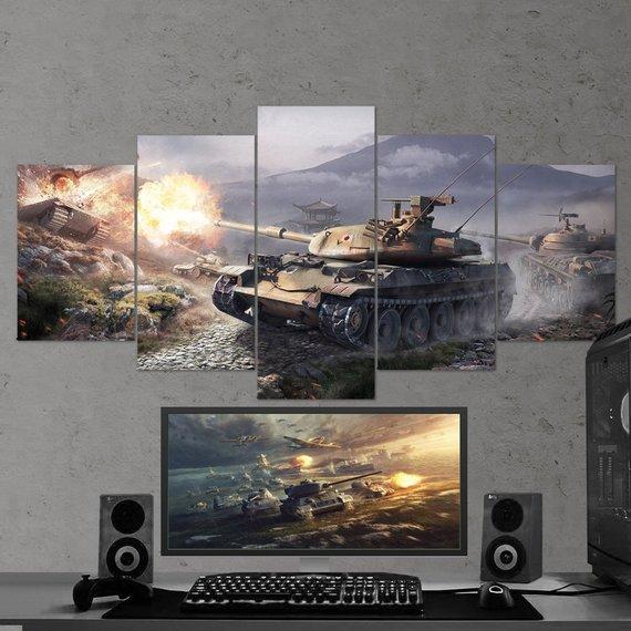 World Of Tank 01 - Gaming 5 Panel Canvas Art Wall Decor World Of Tank 01 - Gaming 5 Panel Canvas Art Wall Decor