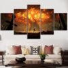 World Of Warcraft Big Tree Burning Gaming - 5 Panel Canvas Art Wall Decor