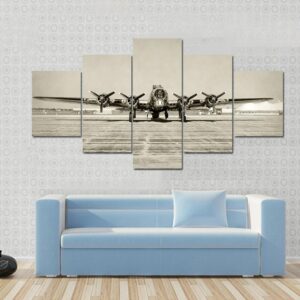 World War Ii Era Heavy Bomber Front View - Airplane 5 Panel Canvas Art Wall Decor