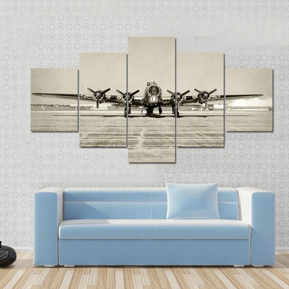 World War Ii Era Heavy Bomber Front View - Airplane 5 Panel Canvas Art Wall Decor World War Ii Era Heavy Bomber Front View - Airplane 5 Panel Canvas Art Wall Decor
