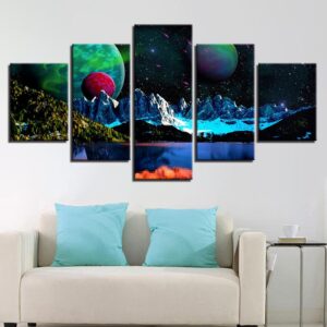 Wushan Planet Snow Lake Starry Sky - Nature 5 Panel Canvas Art Wall Decor