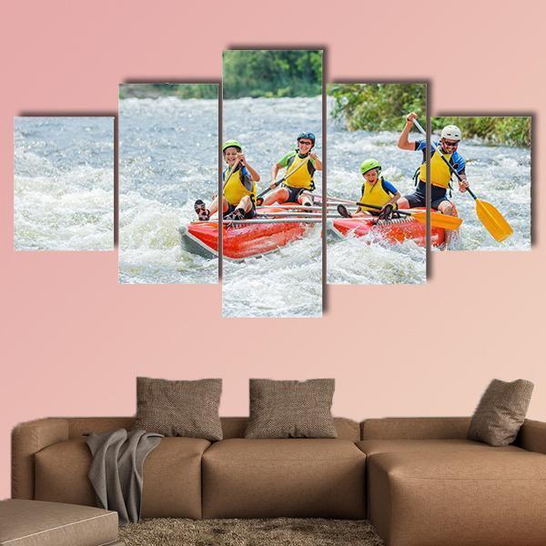 Yappy Family Of Four River Rafting - Sport 5 Panel Canvas Art Wall Decor Yappy Family Of Four River Rafting - Sport 5 Panel Canvas Art Wall Decor