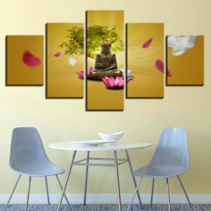 Yellow Buddha - Religion 5 Panel Canvas Art Wall Decor