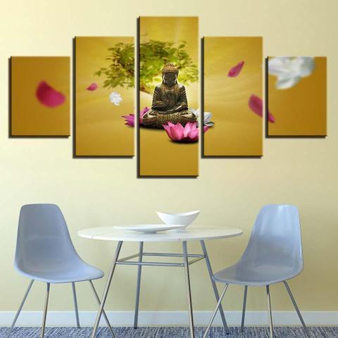 Yellow Buddha - Religion 5 Panel Canvas Art Wall Decor Yellow Buddha - Religion 5 Panel Canvas Art Wall Decor