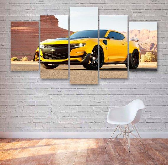 Yellow Camaro Bumblebee Style - Automative 5 Panel Canvas Art Wall Decor Yellow Camaro Bumblebee Style - Automative 5 Panel Canvas Art Wall Decor