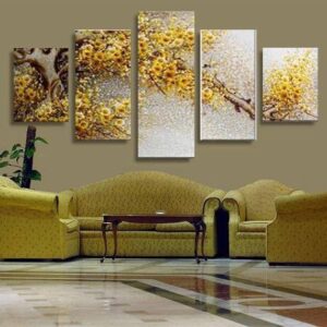 Yellow Flower Floral 1 - Nature 5 Panel Canvas Art Wall Decor