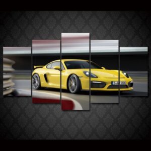 Yellow Gt4 Porsche - Automative 5 Panel Canvas Art Wall Decor