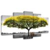 Yellow Tree - Nature 5 Panel Canvas Art Wall Decor