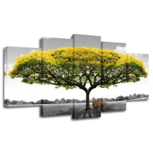 Yellow Tree - Nature 5 Panel Canvas Art Wall Decor