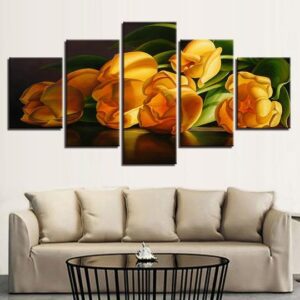 Yellow Tulips - Nature 5 Panel Canvas Art Wall Decor