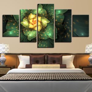 Yellower And Green Flowers - Nature 5 Panel Canvas Art Wall Decor