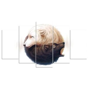Yin And Yang Wolves Wolf Jojoes - Animal 5 Panel Canvas Art Wall Decor