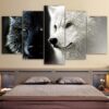 Ying & Yang Wolves - Animal 5 Panel Canvas Art Wall Decor